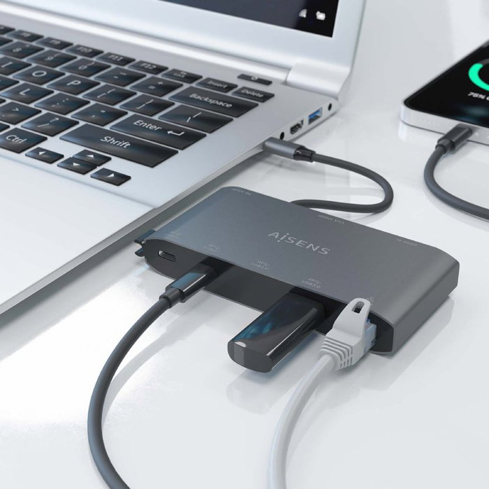 Aisens USB-C Dock 8 en 1 ASUC-8P010-GR Gris con HDMI, VGA y RJ45